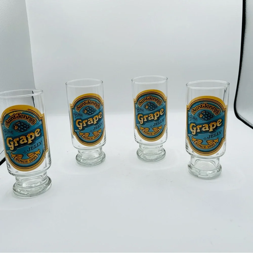 1980s Aunt Jenny’s Grape Jelly Glasses Drinking Tumblers Set Of 4